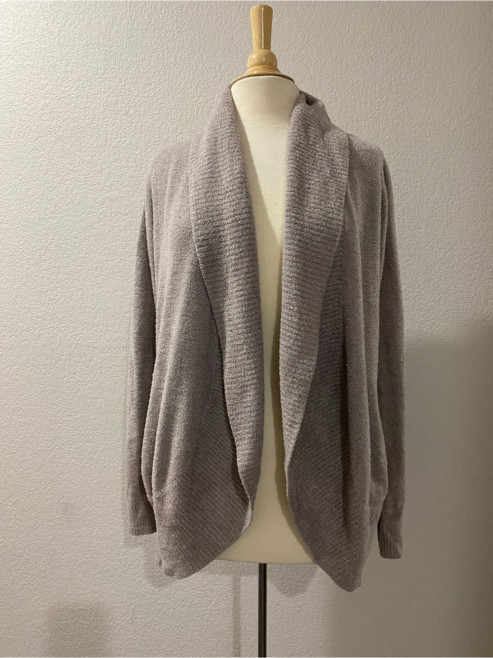 Barefoot Dreams CozyChic Lite Open-Front Shawl Collar Cardigan Sable Size L